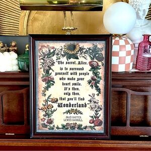 Alice in Wonderland Quote Old Look Vintage Style Canvas Art Print Framed Moody